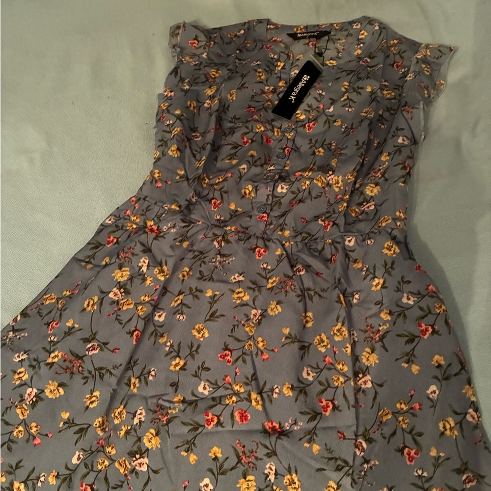 Allegra K Floral Midi Dress in Gray and Yellow